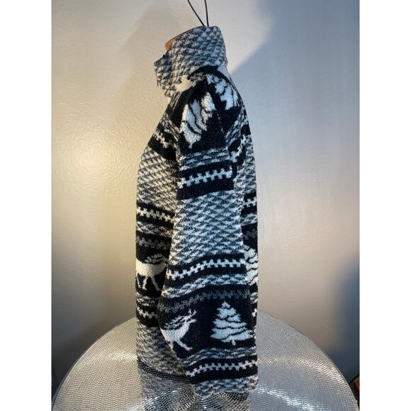 90s essentials style fleece Black and White deer tree Medium - Picture 5 of 14